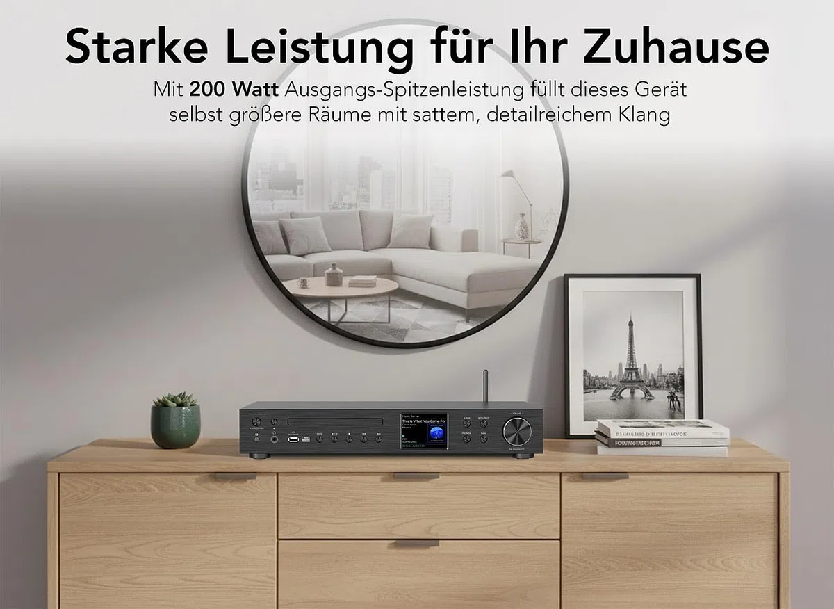VR-Radio Radio Receiver: WLAN-Internetradio-Receiver, DAB+/UKW, CD, Bluetooth, 200 W, schwarz (DAB Tuner, Stereo DAB+ Internetradio)