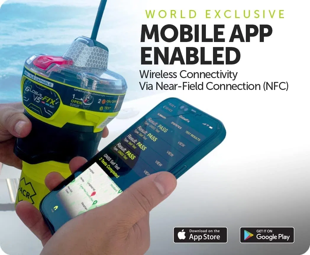 ACR GlobalFix V5 EPIRB AIS – 406 MHz SOS GPS + AIS-Mob-Alarm, RLS, Mobile App, Cat-2-Halterung mit manueller Auslösung (2852), 121,5 MHz Signal, ohne ABO, Maritime Notfunkbake UK