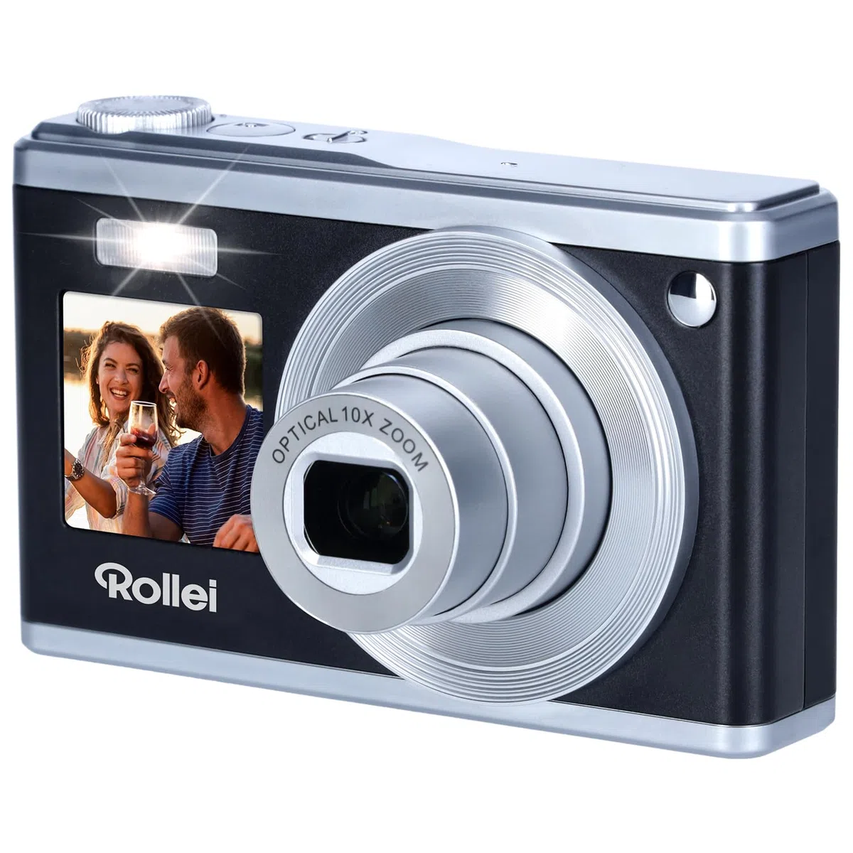 Rollei Compactline 10X Digitalkamera, 20MP FHD Kompaktkamera 10X Optischer Zoom & Selfie Display Tragbar Fotoapparat für Vlog unterwegs Reise Schwarz Silber, Digital-Kamera-Kompaktkamera-Fotoapparat