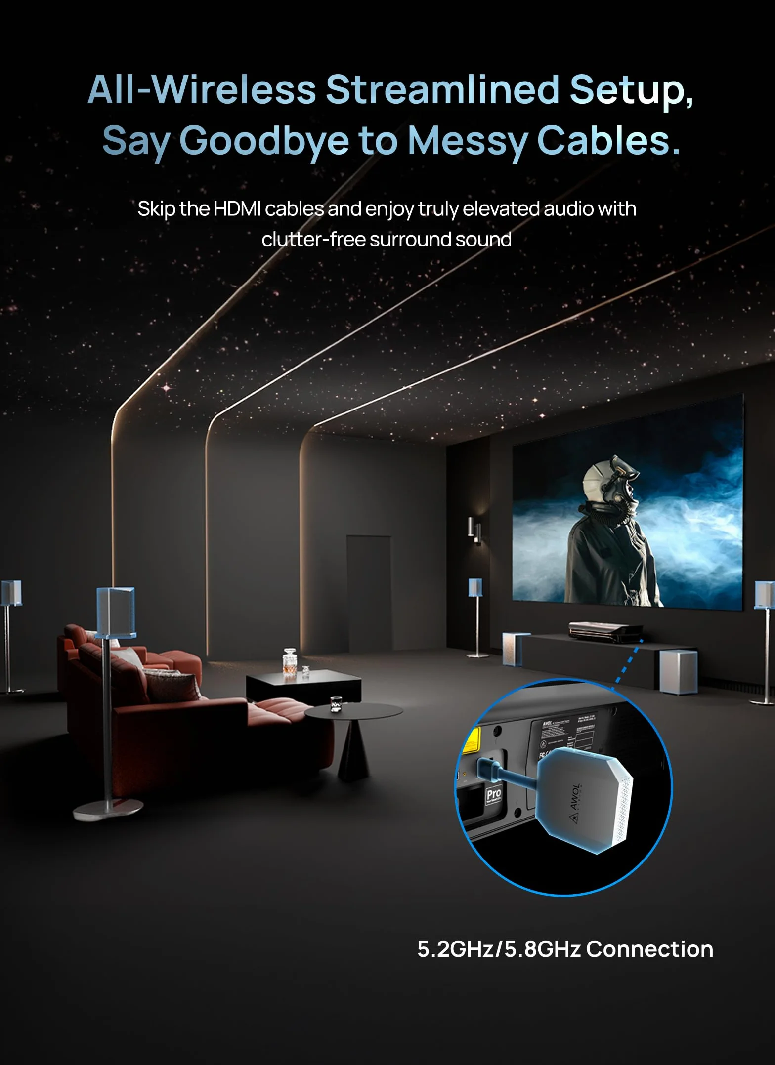 AWOL VISION ThunderBeat 4.2.2 All-Wireless Home Theater Sound System, Surround-Sound-System mit Dual-120W-Subwoofern und nach Oben gerichteten Lautsprechern, Dolby Atmos DTS Unterstützung