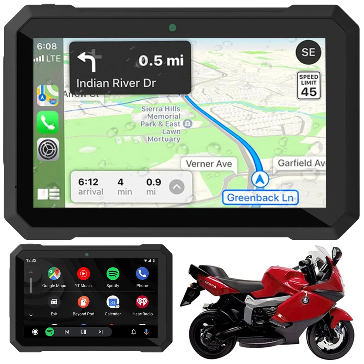 Sunweyer Motorrad Carplay und Android Auto Tragbare Drahtlose GPS Navigation 7 Zoll IPX7 Wasserdicht Touchscreen 5G Dual Bluetooth