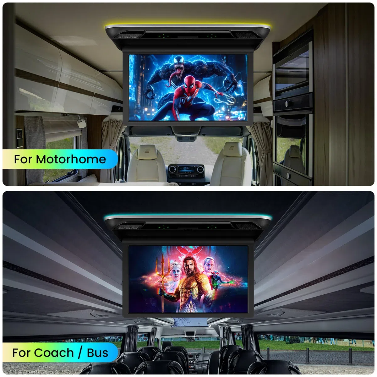 XTRONS 21,5-Zoll-IPS-FHD-Bildschirm an der Decke montierter Monitor mit Stereolautsprechern Multimedia-Eingang integrierter HDMI-Eingang USB SD Dual-AV-Eingang Auto-TV für Reisebusse Busse Wohnmobile