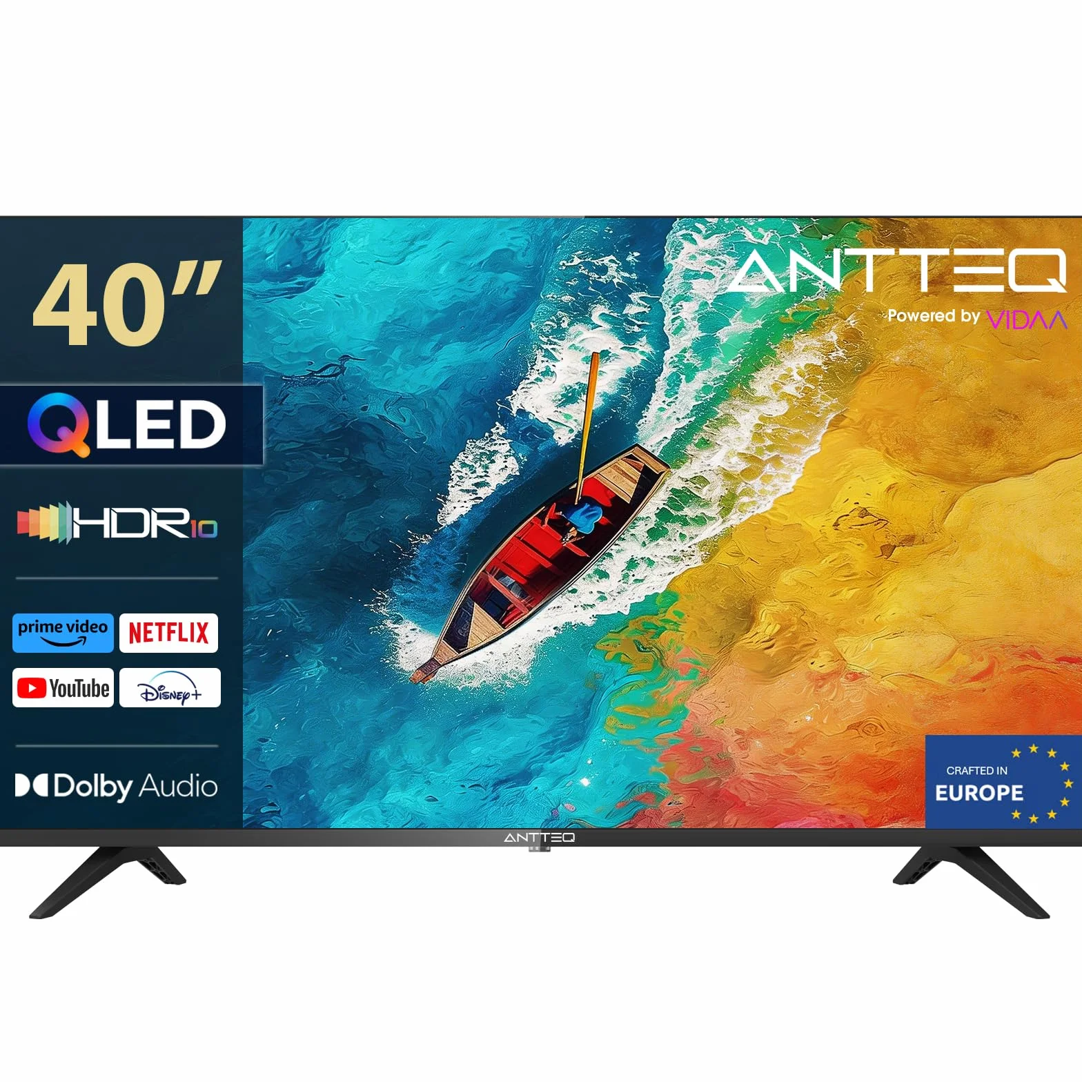 Antteq AV40F5Q 2K QLED Fernseher 40 Zoll Smart TV Full HD Bluetooth mit HDR Triple Tuner (DVB-C/-S2/-T2), App Store, Netflix, Prime Video, Rakuten TV, DAZN, YouTube, WiFi, Hotelmodus