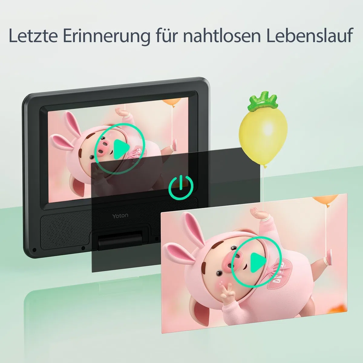 9.5" Tragbarer DVD Player mit 7.5" HD Schwenkbildschirm für Auto und Kinder, 4-6 Stunden Betriebszeit mit eingebautem Akku, Unterstützung für Kopfhörer/AV-IN/AV-Out/USB [Kein Blu-ray Support]