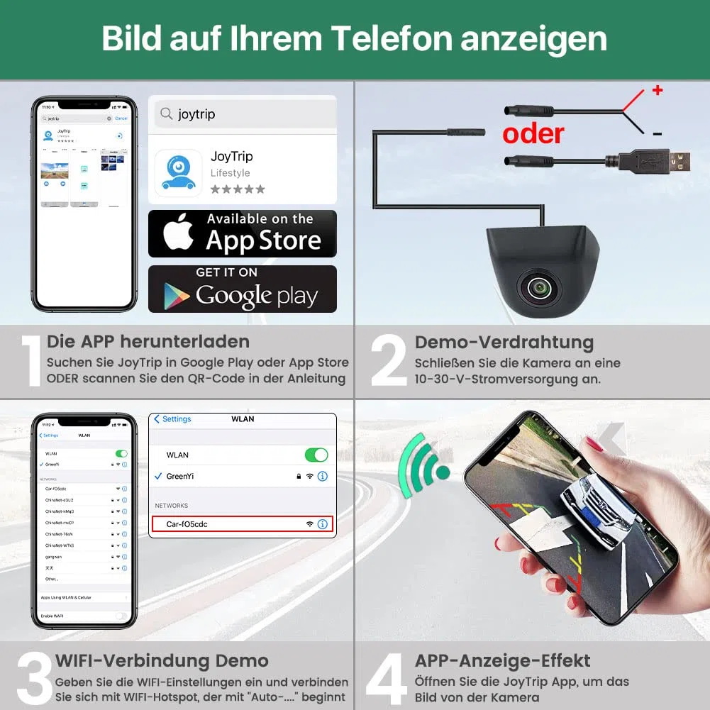 WiFi Rückfahrkamera, 5G 720P HD Auto Rückfahrkamera für iPhone iPad Android Smart Phone Tablet mit 170 Grad Weit Betrachtungswinkel