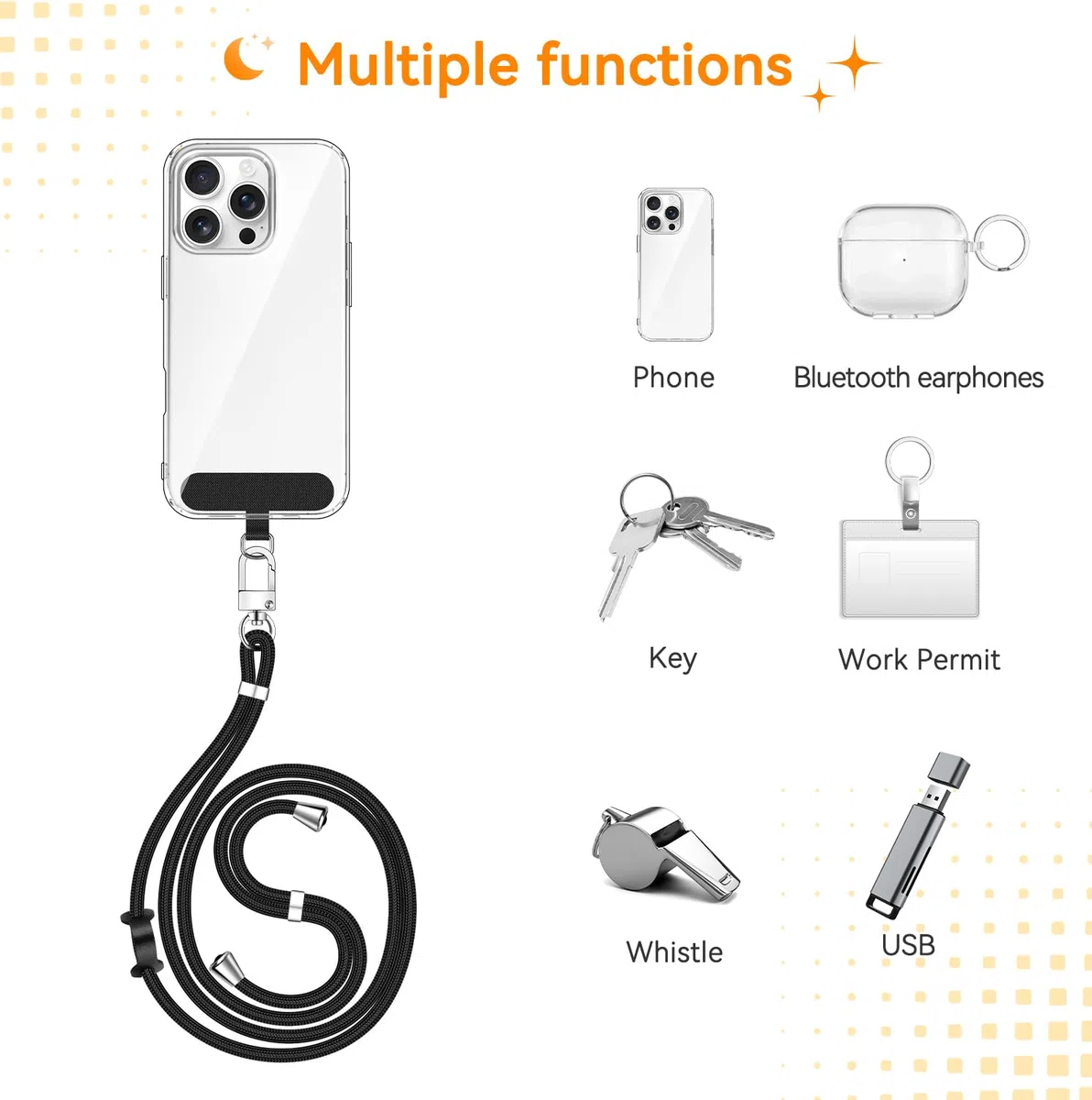 ivoler Handykette Verstellbar Handyband Universal, mit 2 Stück Patch und Robuste Haken mit alle Smartphones zum Aufhängen von kabellosen Kopfhörern, Schlüsseln, Sonnenbrillen usw