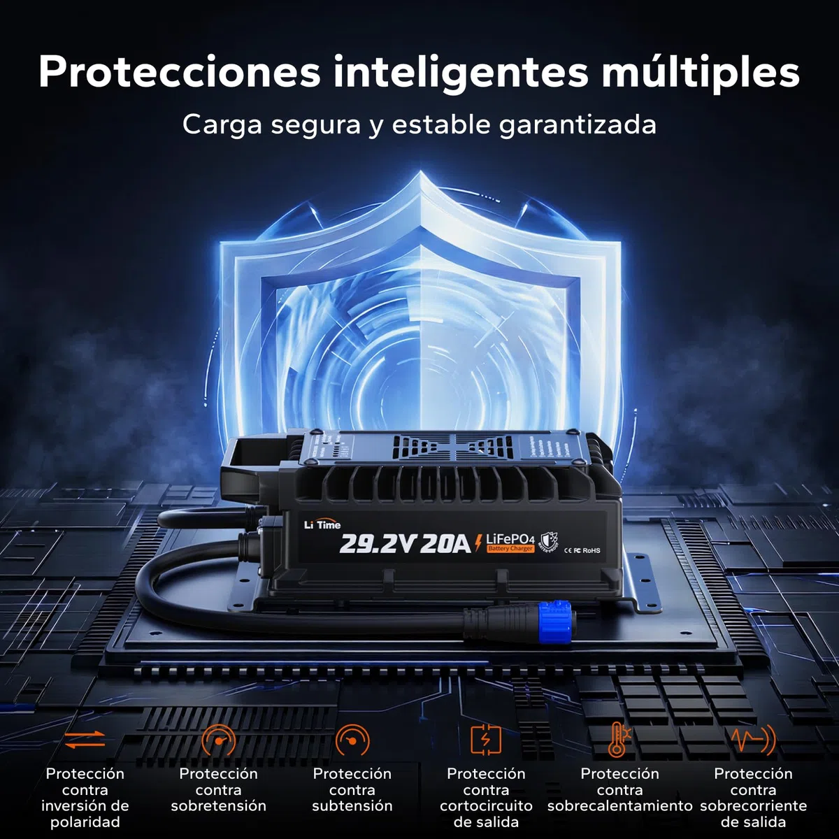 LiTime 24V 20A LiFePO4 Ladegerät, IP67 Wasserdichtes, 0V-Aktivierung, AC-DC