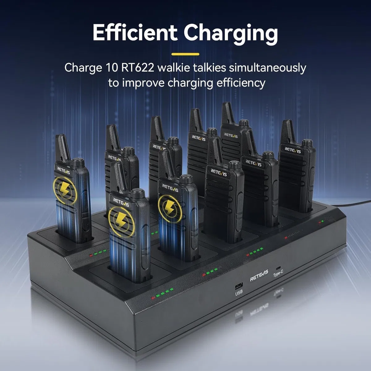 Retevis RT622 Walkie Talkie, Walkie Talkie mit 10-in-1 Ladegerät 10 Stück | Portable Kompakt Funkgeräte, 113g, 13,6 x 5,6 x 2,1 cm, Einfach zu Bedienen, Walkie Talkie 10er Set für Restaurant