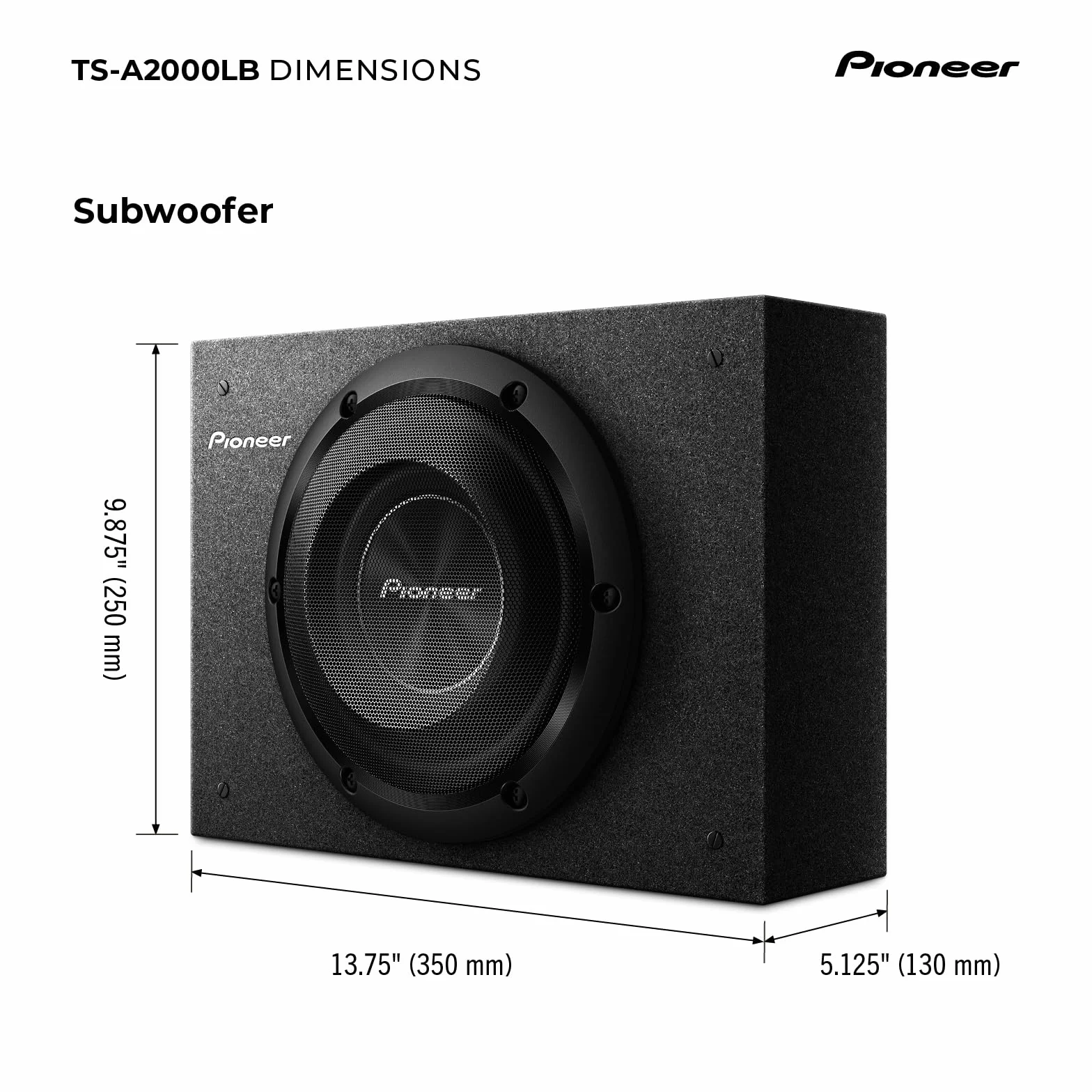 PIONEER TS-A2000LB Passiv Subwoofer, leistungsstarker Gehäuse Subwoofer mit 700 W Maximalleistung, 20 cm, IMPP Membran, schwarz, Kontinuierliche Ausgangsleistung 250 W