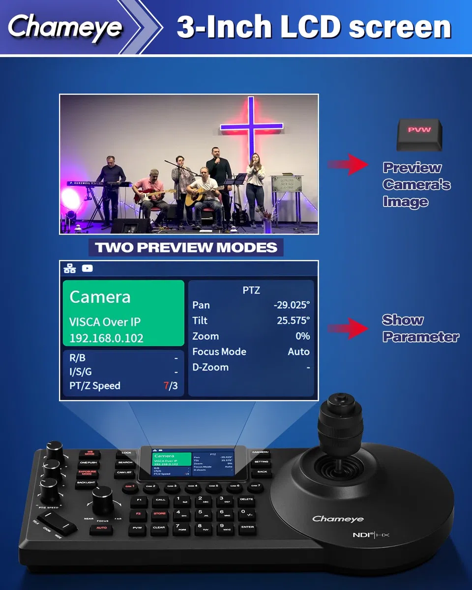 Chameye NDI HX3 PTZ Kamera Set 20x Optischer Zoom KI-Auto-Tracking 3G-SDI HDMI USB3.0, mit 2 Stück 20x Zoom NDI Kamera + PTZ Controller, NDI6 & NDI HX3 Zertifiziert, C720Nx2+E300