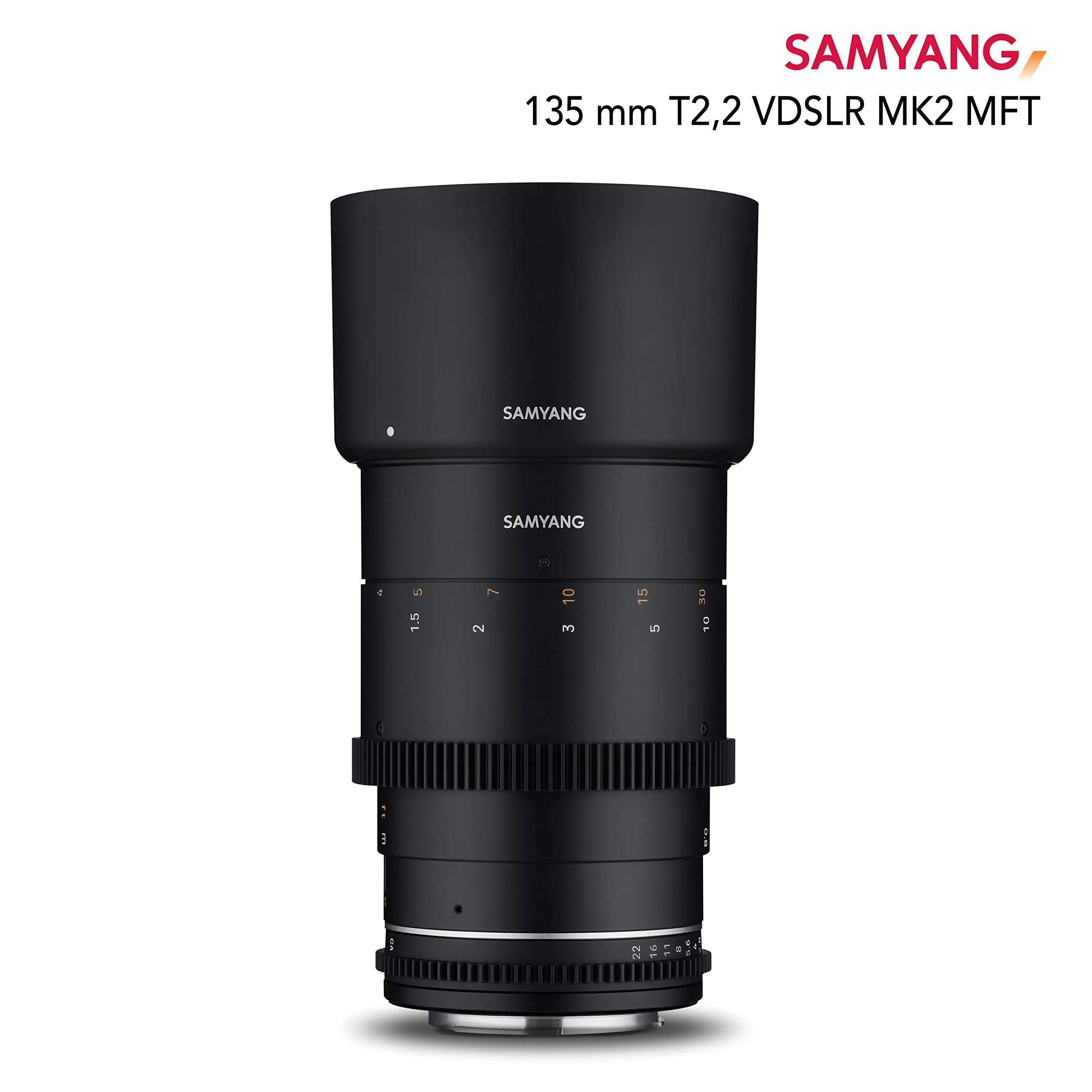Samyang MF 135mm T2,2 VDSLR MK2 MFT – Video Cine Objektiv Teleobjektiv Festbrennweite für Micro Four Thirds Kameras, manueller Fokus, für Panasonic DC-GH5s DC-GH5 II BGH1 Olympus OM-D E-M1 Mark III