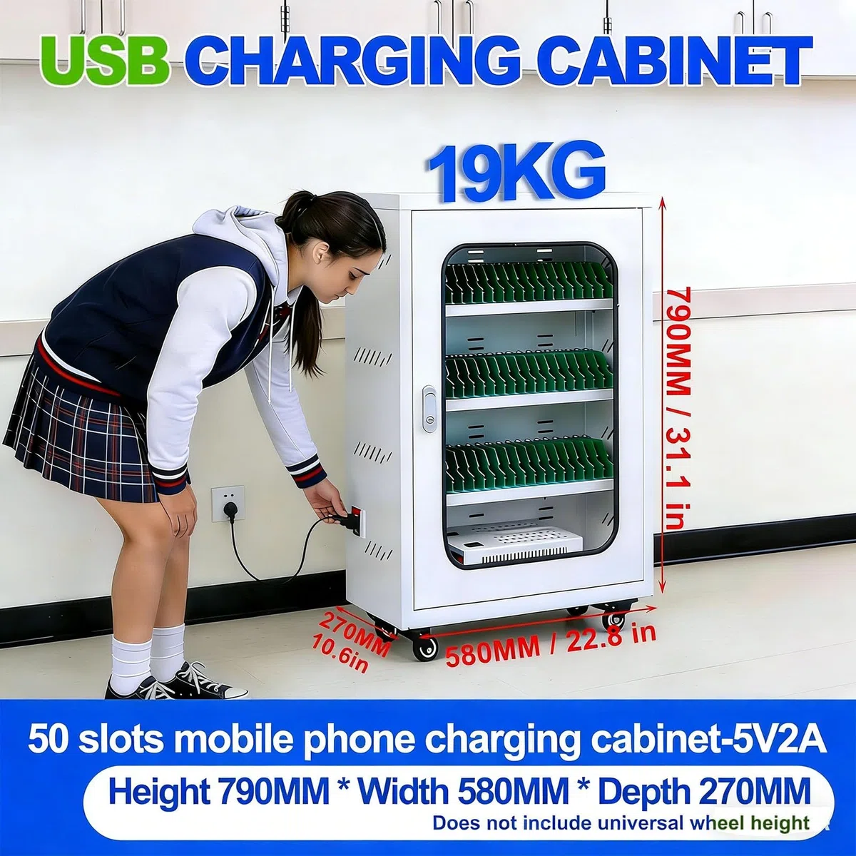 Ladestation for Mobiltelefone und Smartphones mit 30/50/60 Steckplätzen – Zuweisung von Schließfächern, Steckplätze vorne, USB-Anschlüsse | Wandmontierte Handy-Ladestationen(50slots)