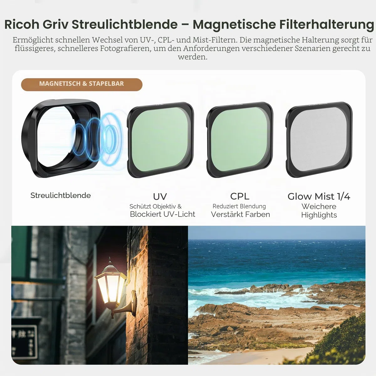 Freewell Gegenlichtblende für Ricoh GRIV - Magnetische & stapelbare CPL, UV