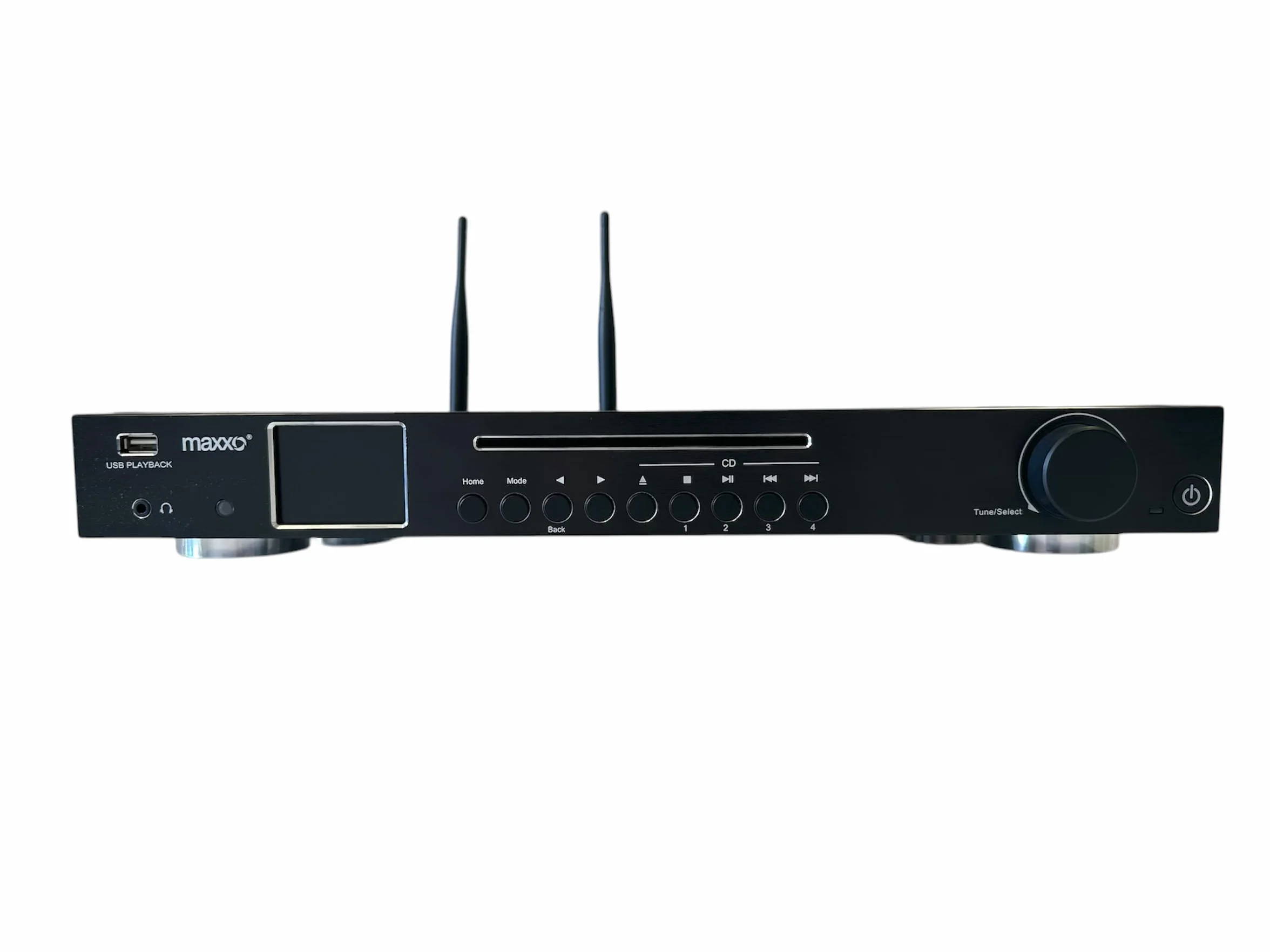Maxxo TR04CD Hi-Fi Tuner, Digitalradio mit DAB+, FM, Internetradio, CD-Player, Bluetooth, Wi-Fi, Spotify, USB, UPnP, RDS, 2,4" Farbdisplay, Wecker, Fernbedienung – Schwarz