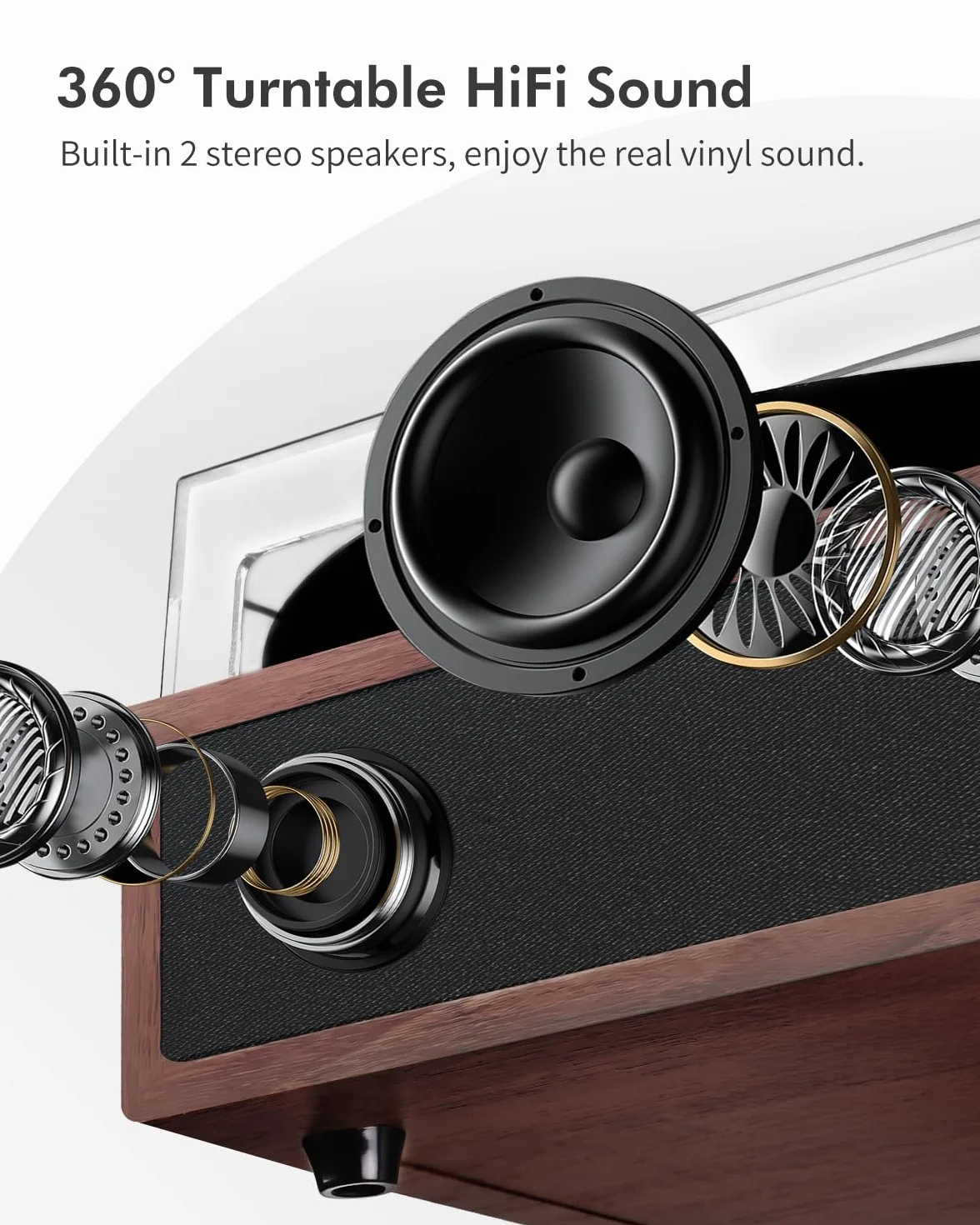 VIFLYKOO Plattenspieler, Schallplattenspieler Bluetooth 5.4 mit 2 Stereo-Lautsprecher, Wireless 3-Gang 33/45/78 u/min, Vinyl Player unterstützt Kopfhöreranschluss/AUX-Eingang/RCA-Ausgang/USB, Mahagoni