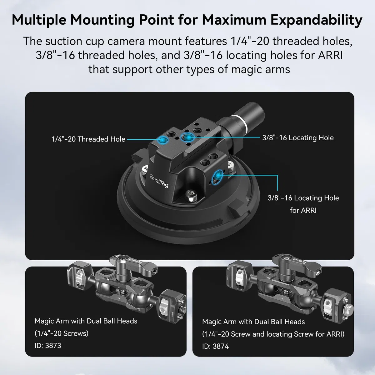 SMALLRIG 4" Camera Suction Mount with Ball Head Magic Arm, Kamera Saugnapfhalterung mit Kugelkopf-Zauberarm, Autohalterung für leichte Kamera/Action Kamera/Telefon, Maximale Belastung 3 kg – 4236C