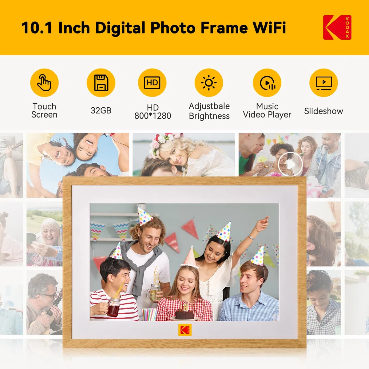 KODAK Digitaler Bilderrahmen 10 Zoll mit 4000mAh Li-Akku, WLAN Digitale Fotorahmen mit 32GB Speicher, IPS HD Touchscreen, Auto-Rotat, Elektronischer Bilderrahmen Teilen Sie Fotos und Videos