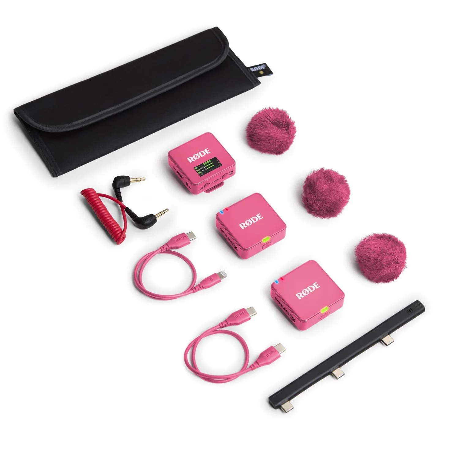 Rode Wireless GO Gen 3 Drahtloses 2-Kanal Mikrofon-Funksystem Pink mit Interview GO Handadapter Pink und keepdrum Fell-Windschutz