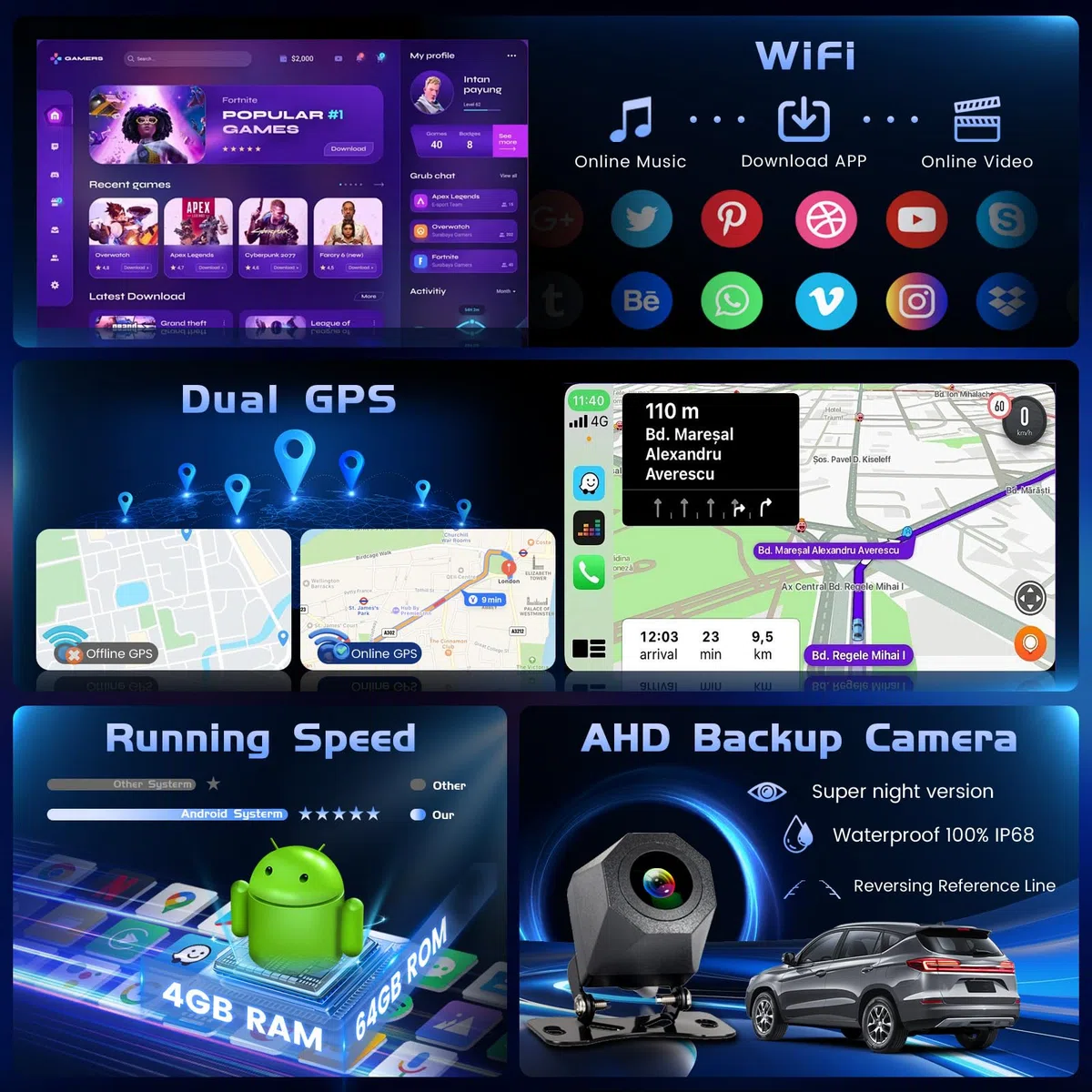 4+64G Android Autoradio mit Bildschirm für KIA Rio 2012-2015 Wireless Carplay, Autoradio mit Navi 9 Zoll Incell Bildschirm Android Auto/FM/RDS/Rückfahrkam