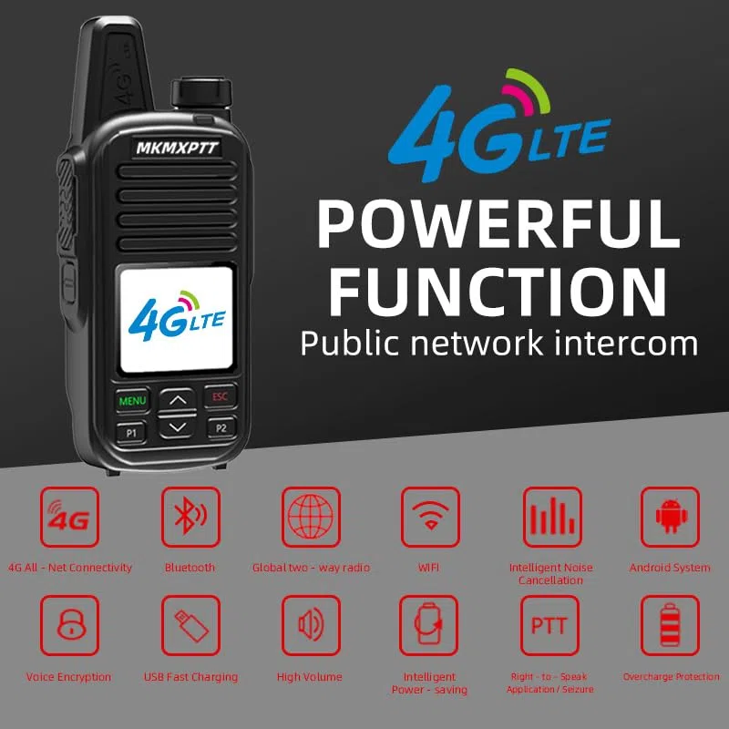 Global Lifetime Free Walkie Talkies MKMXPTT Globales 2G/4G Xin-POC Funkgerät, unbegrenzte Reichweite, Bluetooth, WLAN, SIM-Karte, 8000 km, für Polizei & Flotten, tragbares Verwaltungsplattform-Modul
