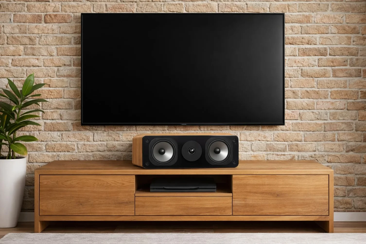 Dynavoice Challenger C-5 Eiche Natur. Passiver Center Lautsprecher 2 Wege 120W 8 Ohm. Doppelter 5,25 Zoll Woofer und 1 Zoll Tweeter. Heimkino HiFi. Bassreflex Rückseite. VESA 10x10 kompatibel.