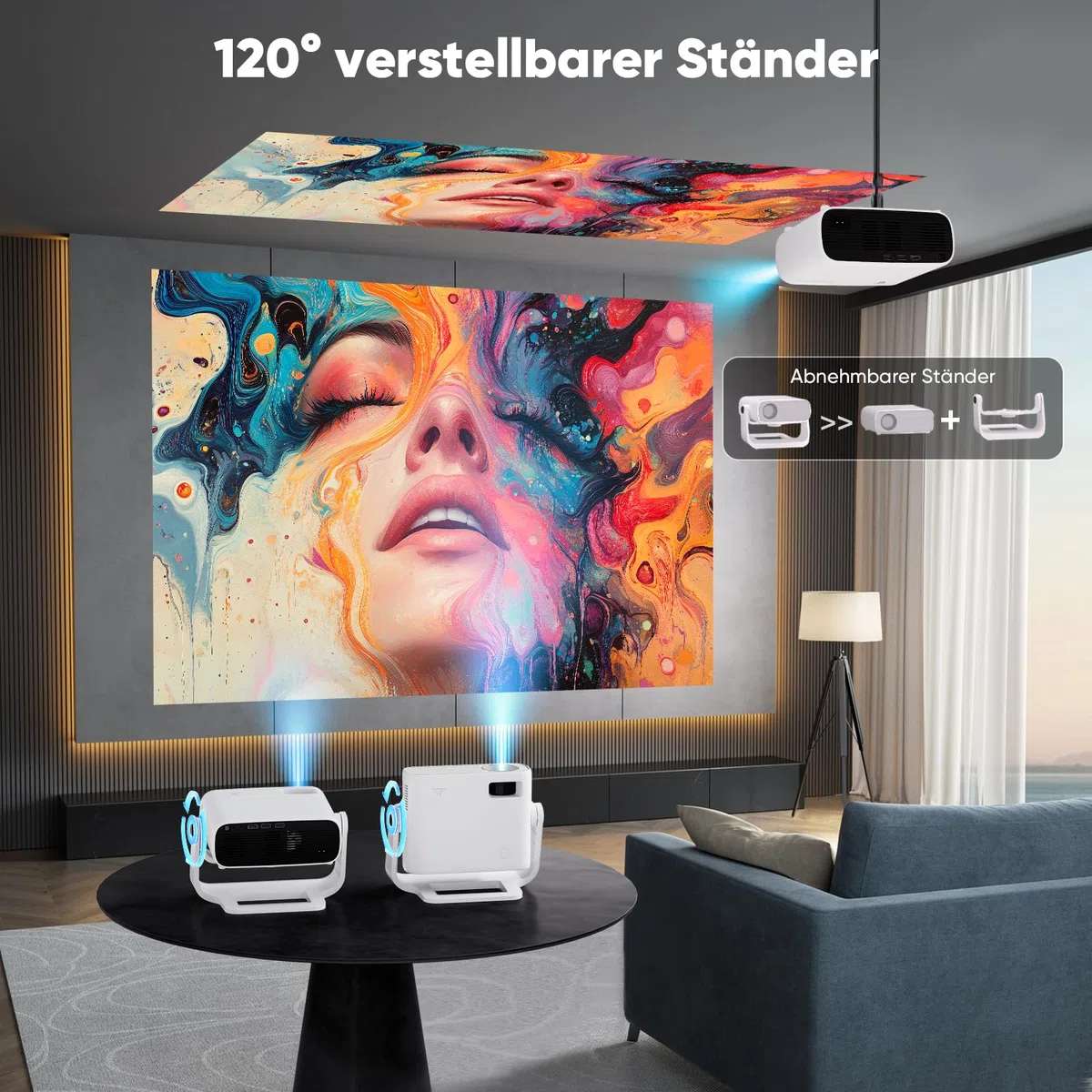 Wielio 2025 Neuer Smart Beamer,Integrierte Apps,Android 11,Native 1080P mit 4K Unterstützung,Trapezkorrektur,WiFi 6&Bluetooth 5.2,20000 Lumens,Heimkino Beamer Kompatibel mit iOS/Android/PS5