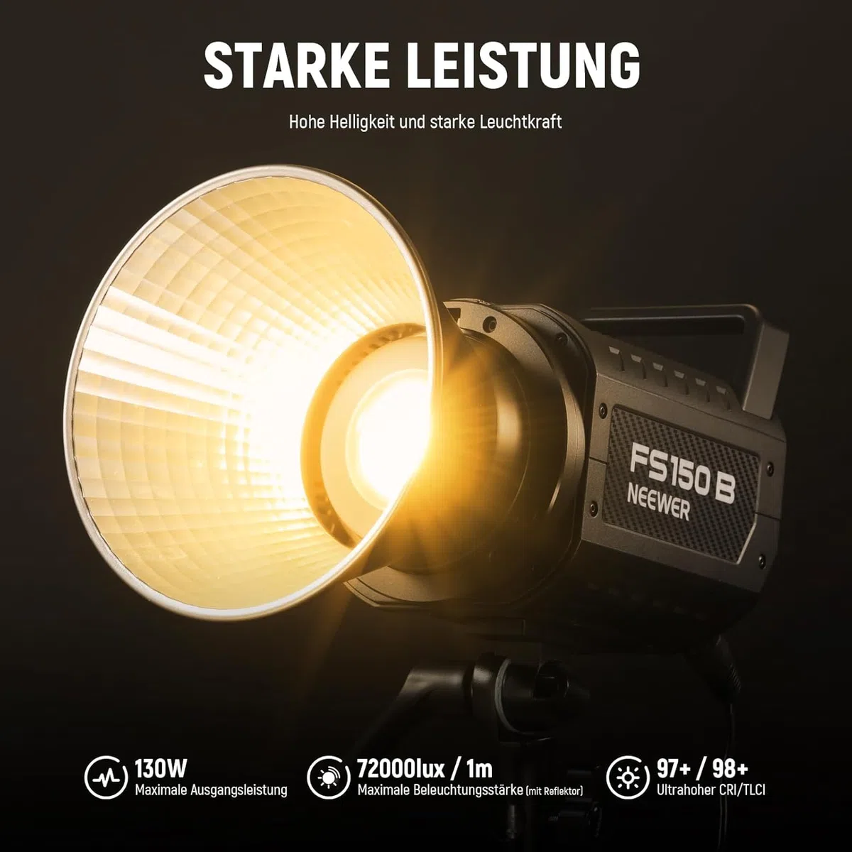NEEWER FS150B LED Videoleuchte mit 2,4G/APP Steuerung, 130W Bi Color COB leise - Studio Dauerlicht mit 4 Arten präziser Dimmung, 72000 Lux/1m 2700K-6500K, LED Light, Power Adapter,Wireless 2.4G,Black