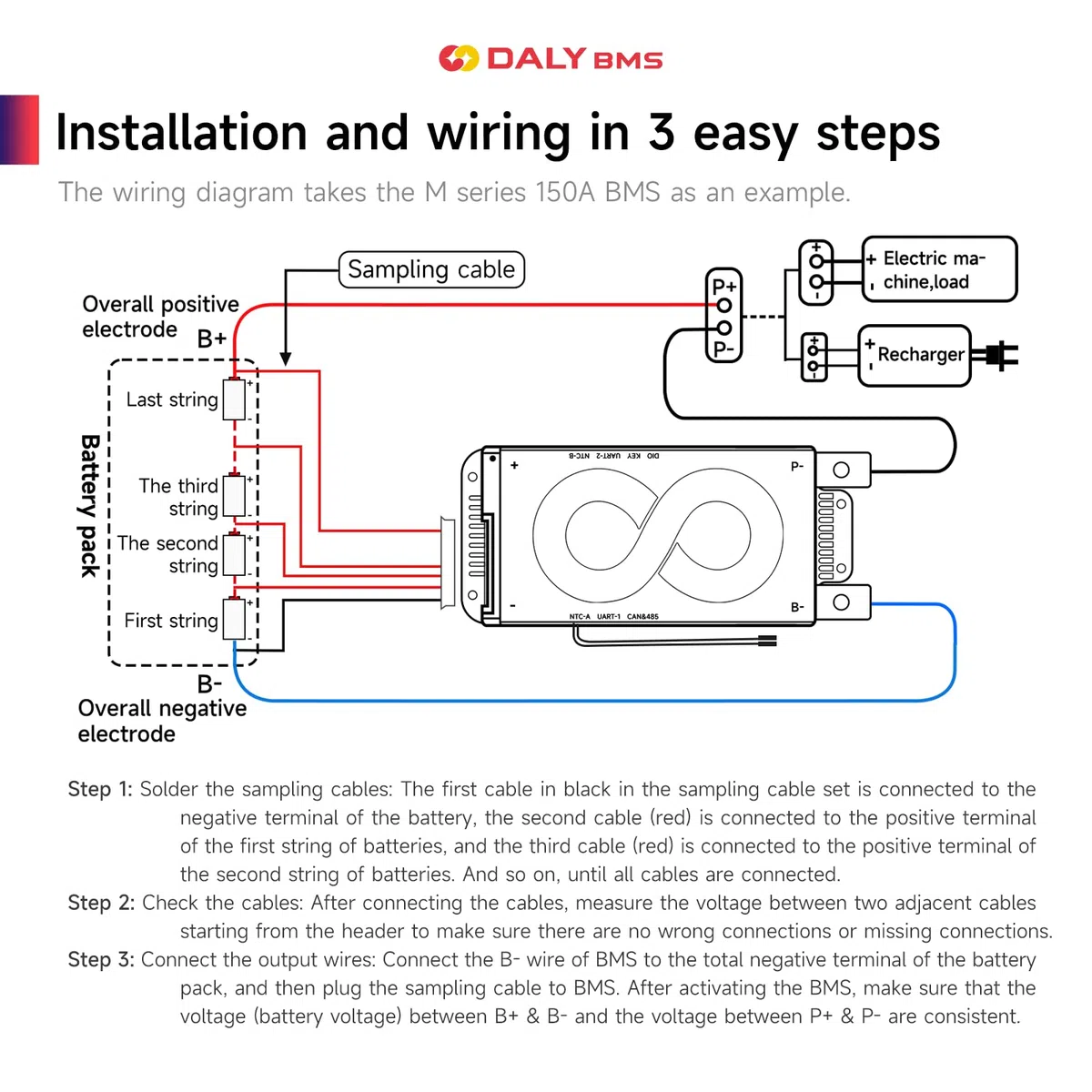 DALY Smart 12S BMS 36V mit WiFi Modul und CAN 485 Kommunikationsschutzplatine für LifePO4 Lithium Akkupack (12S 36V Smart BMS+RS485+CAN+WiFi Modul，150A)