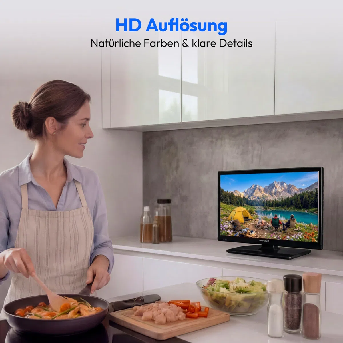MEDION 47 cm (19 Zoll) HD Fernseher (perfekt für Camping Wohnmobil LKW Garten, inkl 12V KFZ Car-Adapter, Triple Tuner Receiver, HDMI, USB, MD 819000)