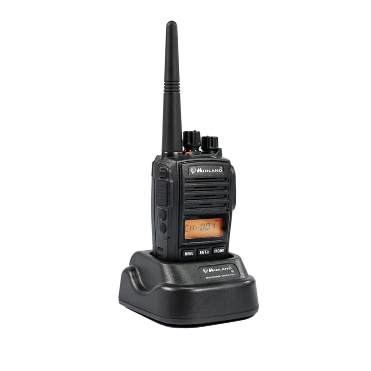 Midland G18 Pro, Two-Way-Funkgerät Walkie Talkie, 99 PMR446-Kanäle, Militärstandard Walkie Talkie, IP67-zertifiziert, Li-Ionen-Akku, Tischladegerät, Gürtelclip, schwarz