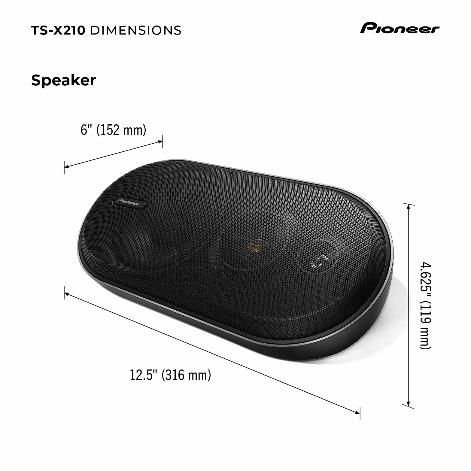 Pioneer TS-X210 3-Wege Surface Mount Autolautsprecher mit 100W Max Leistung (Paar)