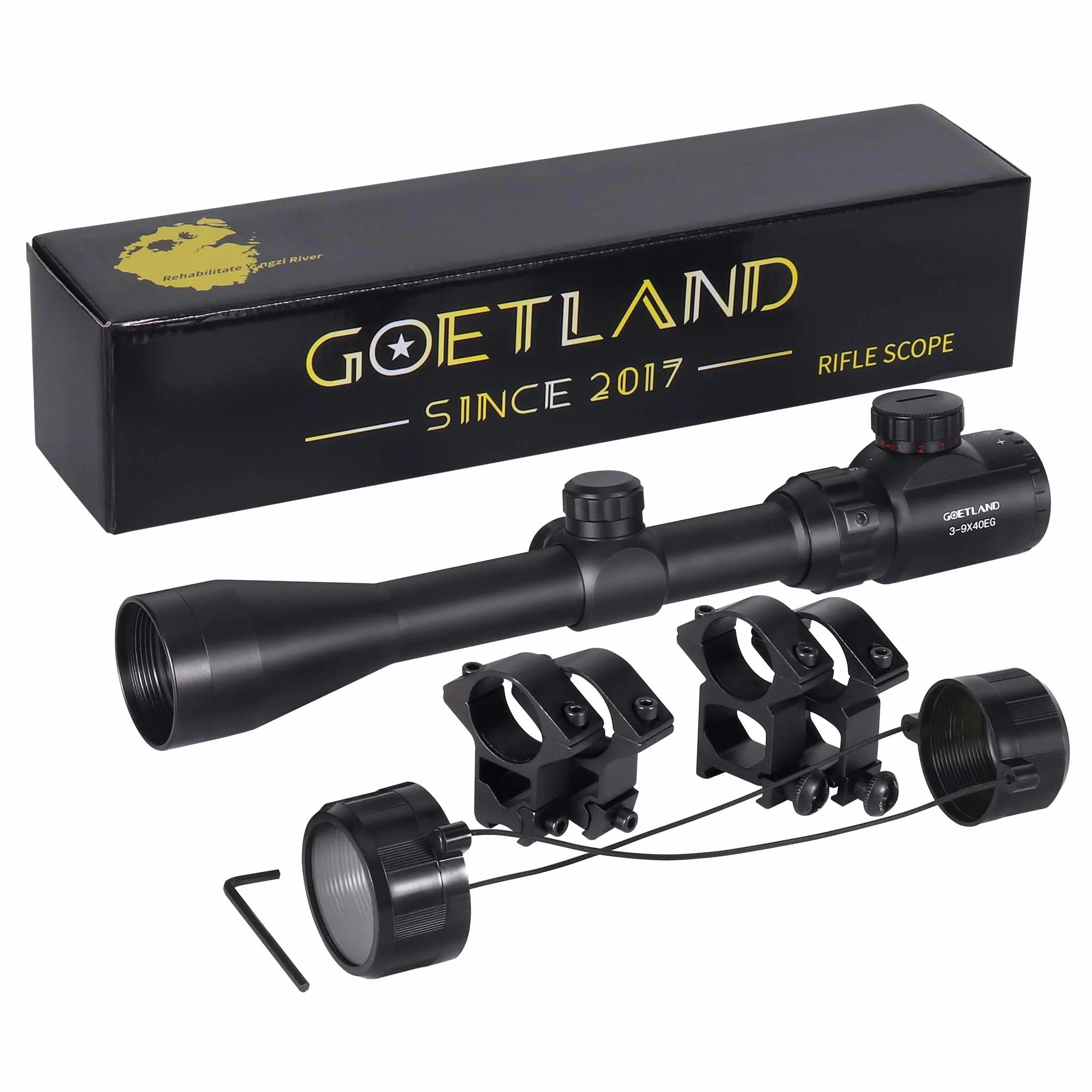 Goetland Gewehr Zielfernrohr 3-9x40 EG Airsoft Rot Grün Fadenkreuz mit Montage Ringe SFP für Taktische Jagd Armbrust Luftgewehr Sportschützen