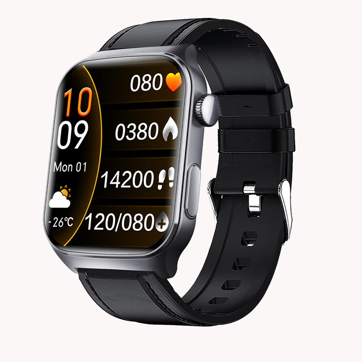 Sturzerkennung Smartwatch für Senioren Fallalarm Uhr mit SOS Pulsmesser Schlafüberwachung Schrittzähler für Android iOS Schwarz Leder
