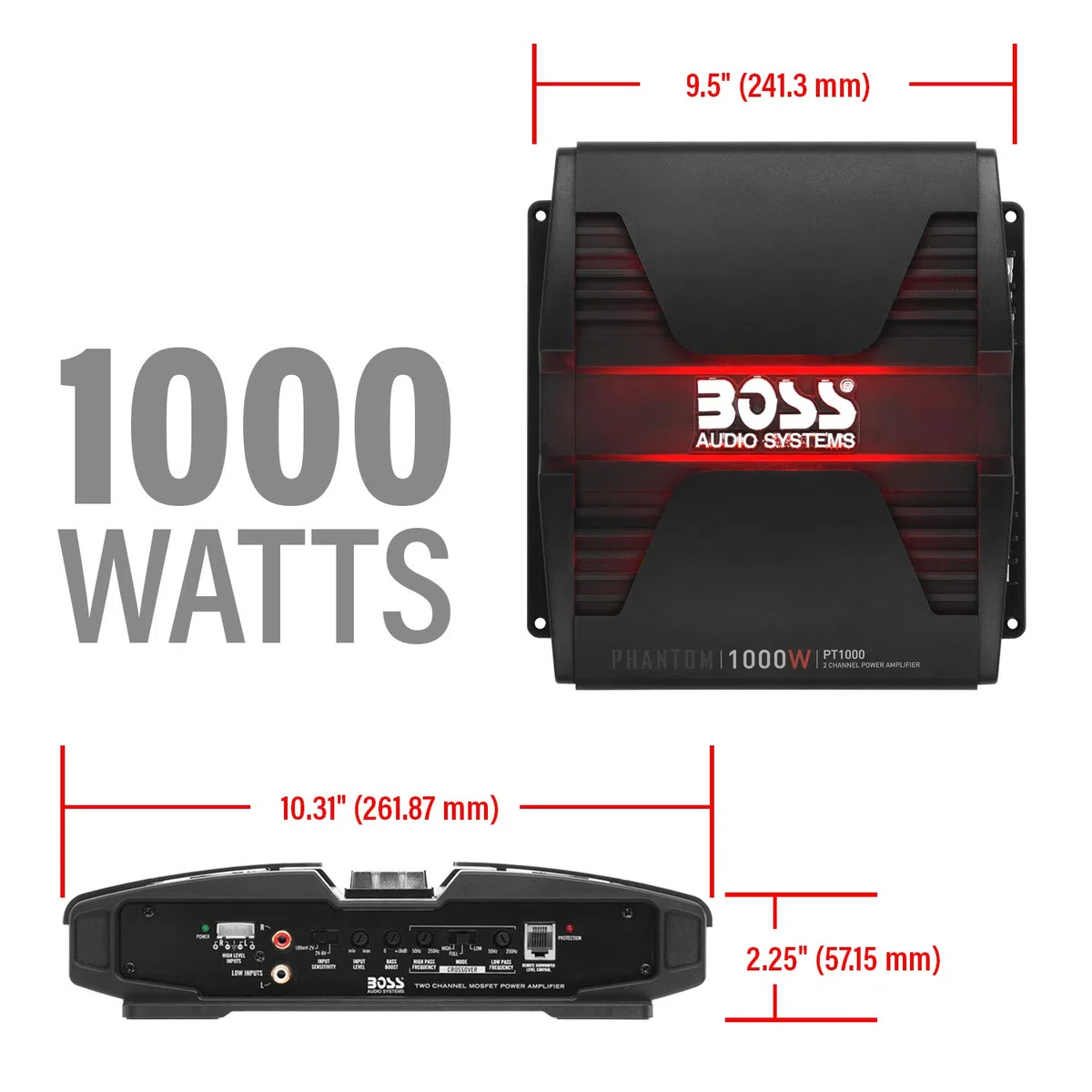 BOSS AUDIO PT1000 Phantom 1000 W 2 Kanal, Klasse A/B-Verstärker
