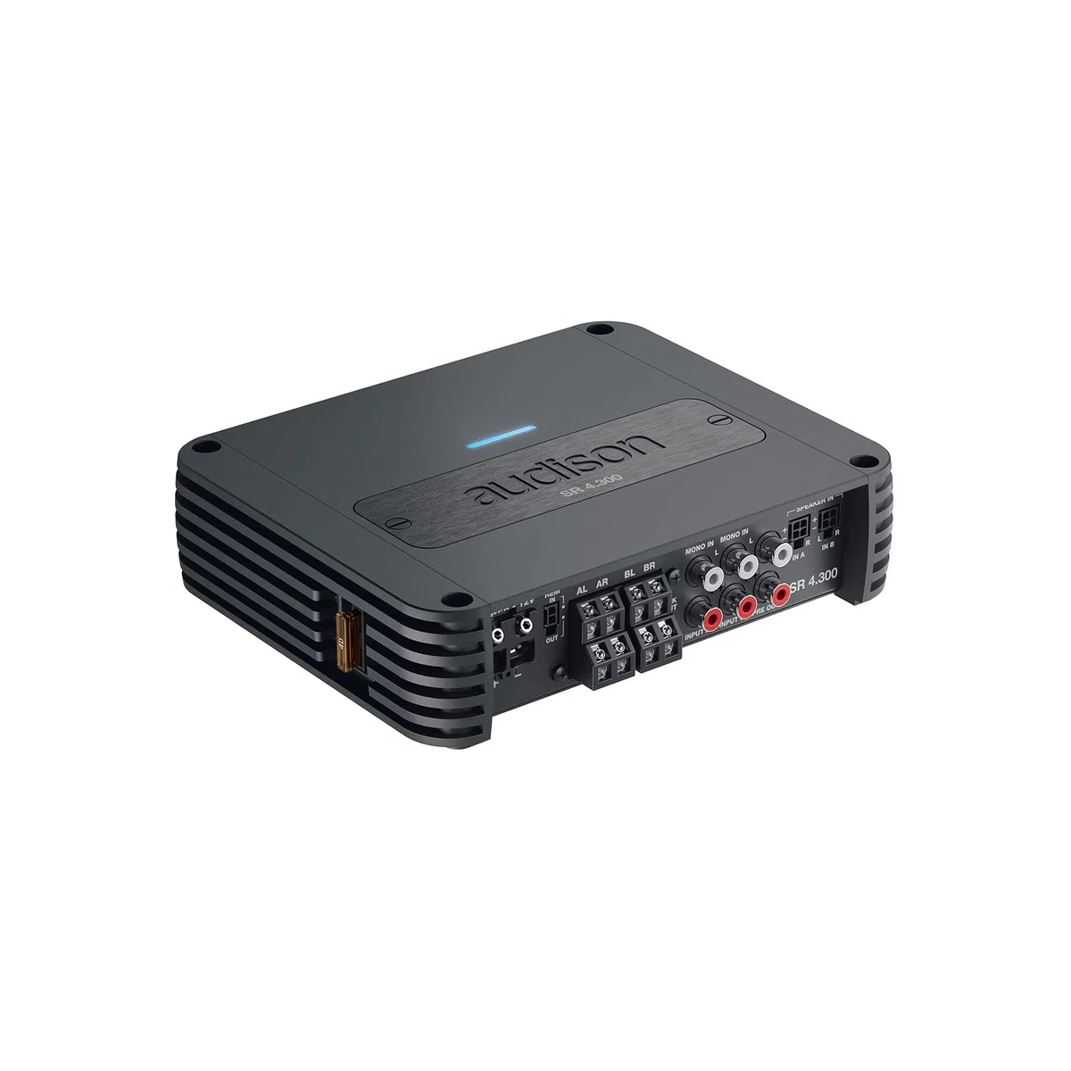 Audison SR 4.300 4-Channel Class-D Amplifier, 4 x 130 W RMS at 4 Ohms, Aluminium Housing, RCA and High-Level Inputs, Crossover, 19 x 15.5 x 4.75 cm, 1.93 kg