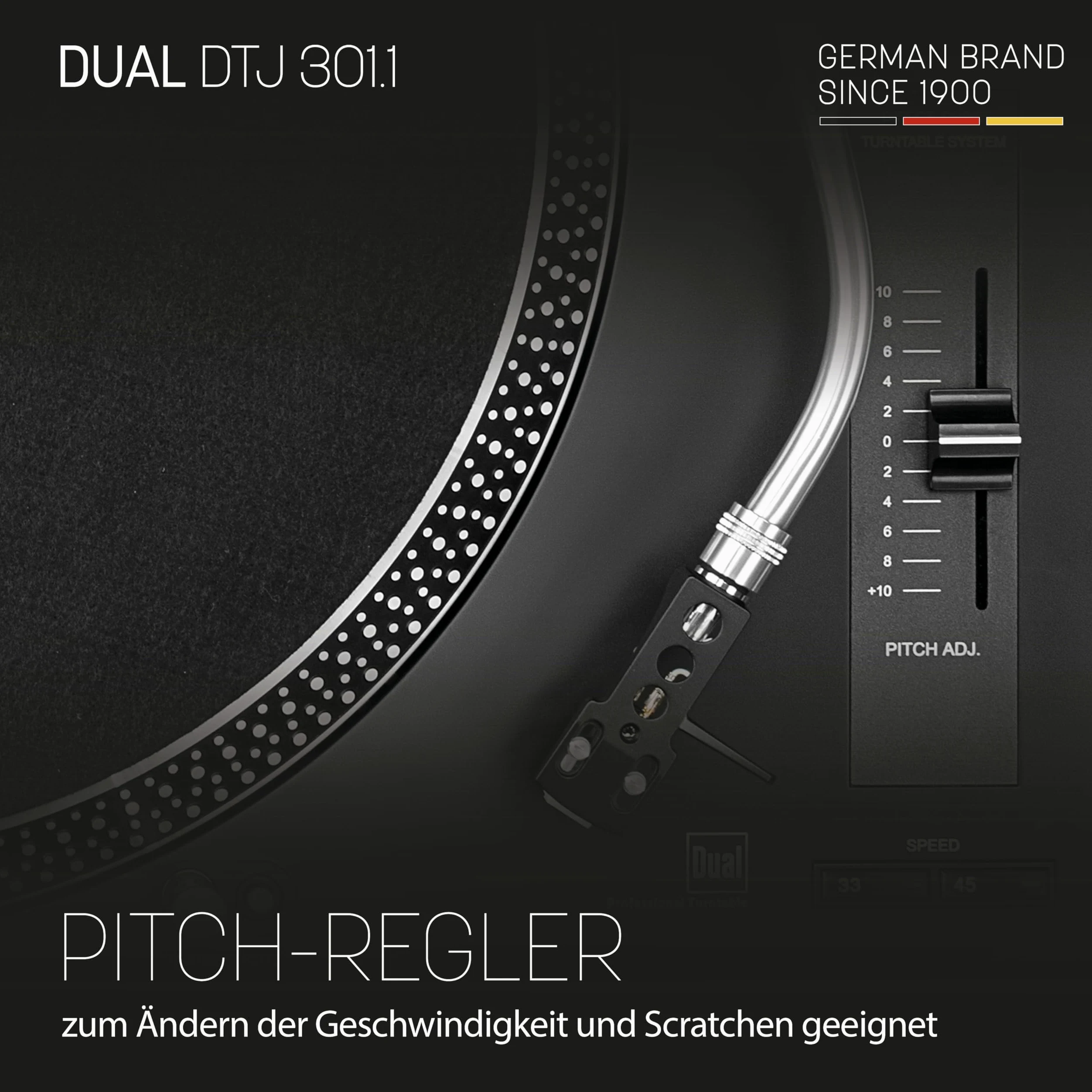 Dual DTJ 301.1 USB DJ-Plattenspieler (33/45 U/min, Pitch-Control, Magnet-Tonabnehmer-System, Nadelbeleuchtung, USB Kabel) schwarz