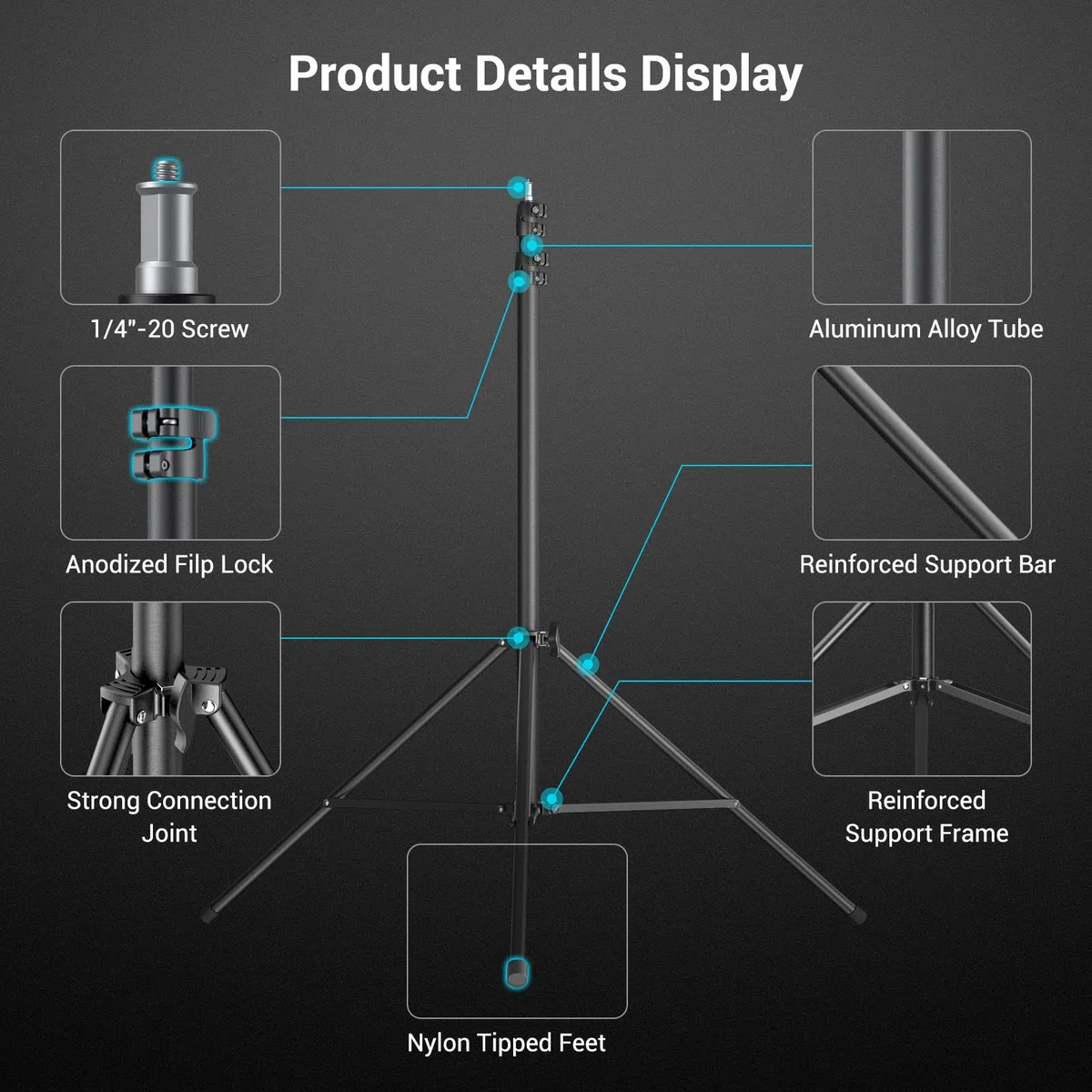 SMALLRIG Aluminium Lichtstativ 110"/9.2ft/280cm, mit 170cm Haltearm, luftgepolstertes Fotografie-Stativ mit 1/4"-Schraube für Softbox, Studiolicht, Ringlicht, max. Belastung 5kg, RA-S280A - 3737