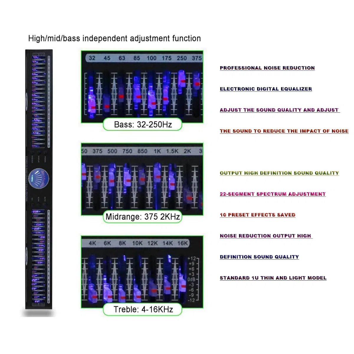 McbeAn Stereo-Grafik-Equalizer, 22-Band-Audio-Equalizer, Digitaler Stereo-Grafik-Equalizer, 10 Voreingestellte Effekte, DSP-Rauschunterdrückungsprozessor, Für KTV-Veranstaltungen, Musikstudios Und DJ