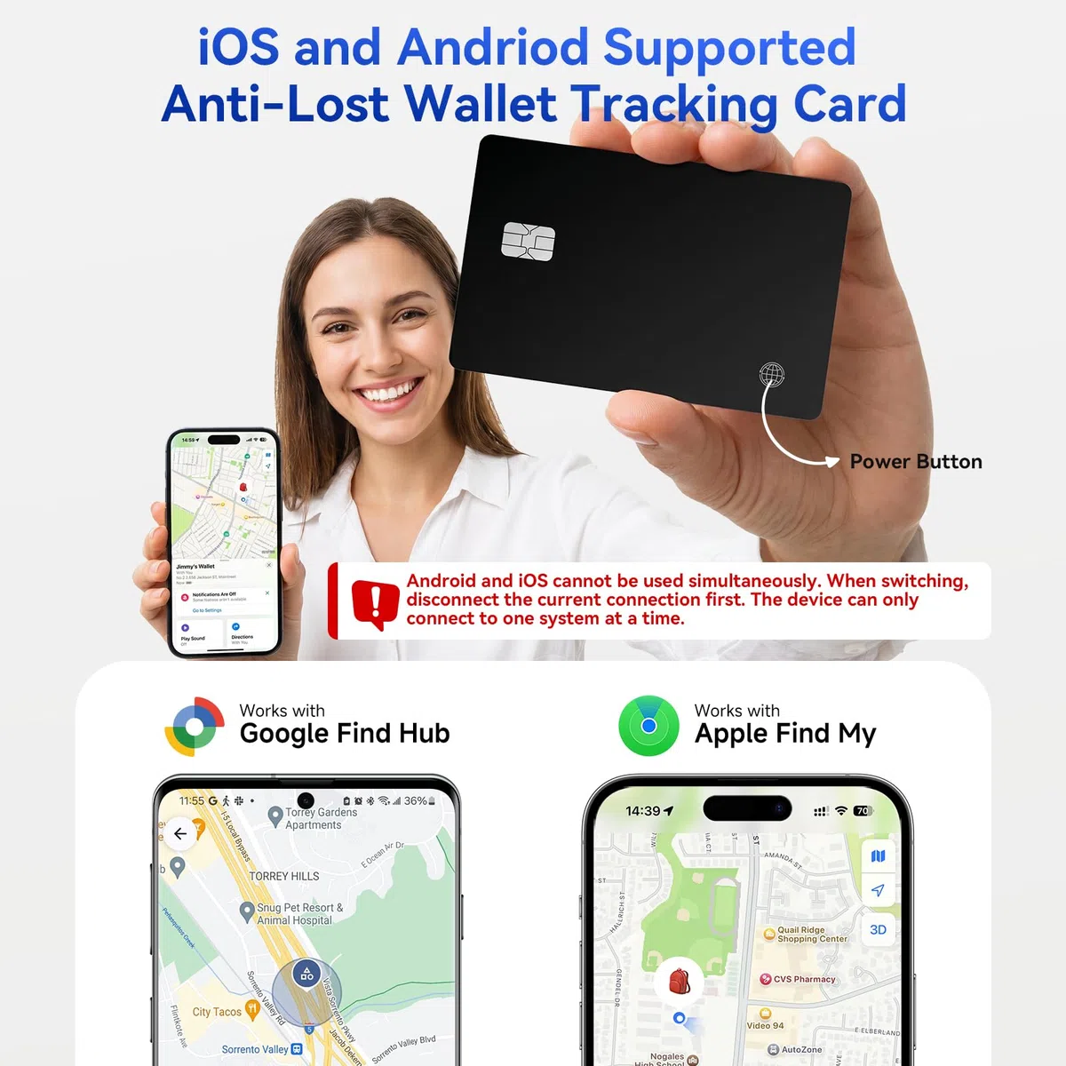 4 Pack Wallet Tracking Card für iOS und Andriod | Ultra Slim 0.07in, IP68 wasserdicht | Funktioniert mit iPhone & Google Samsung | für Brieftaschen, Schlüssel, Gepäck, Taschen