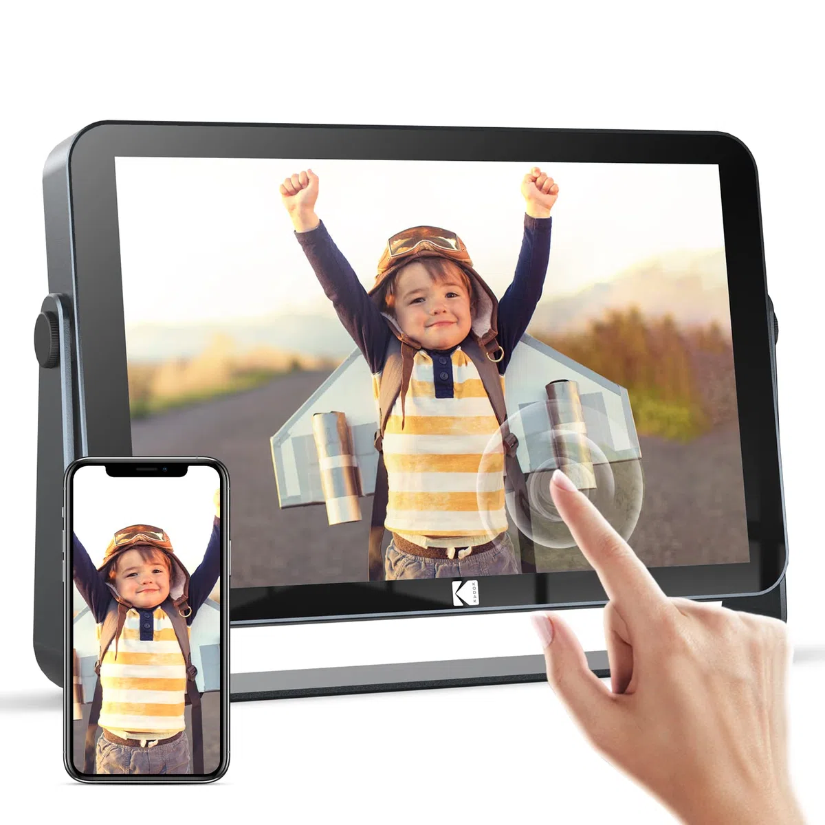 Kodak Digitaler Bilderrahmen 10 Zoll WiFi 6, Touchscreen Full HD 1200 x 1920, 32 GB, Akku 3800 mAh, Diashow & Musik, Wetter Auto, Teilen über WLAN 2.4G/5G – Schwarz