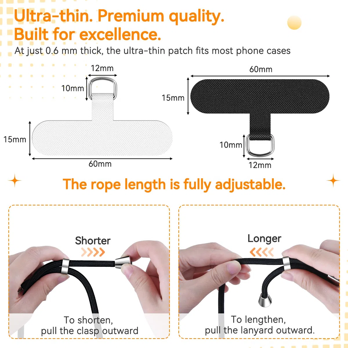 ivoler Handykette Verstellbar Handyband Universal, mit 2 Stück Patch und Robuste Haken mit alle Smartphones zum Aufhängen von kabellosen Kopfhörern, Schlüsseln, Sonnenbrillen usw