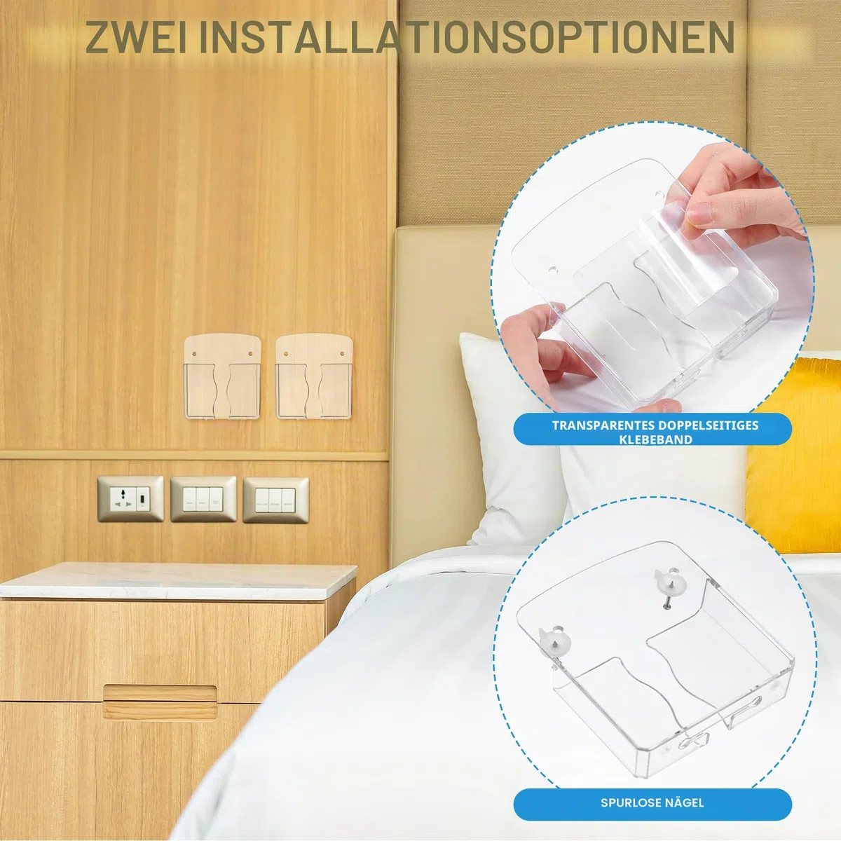 Ymapinc 2 Stück Transparente Handyhalterung Wand, Universal Wandhalterung Handy mit Ladeloch Selbstklebend Fernbedienung Handyhalter Wand für meisten Mobiltelefone(9.2x2.7x10.5cm)