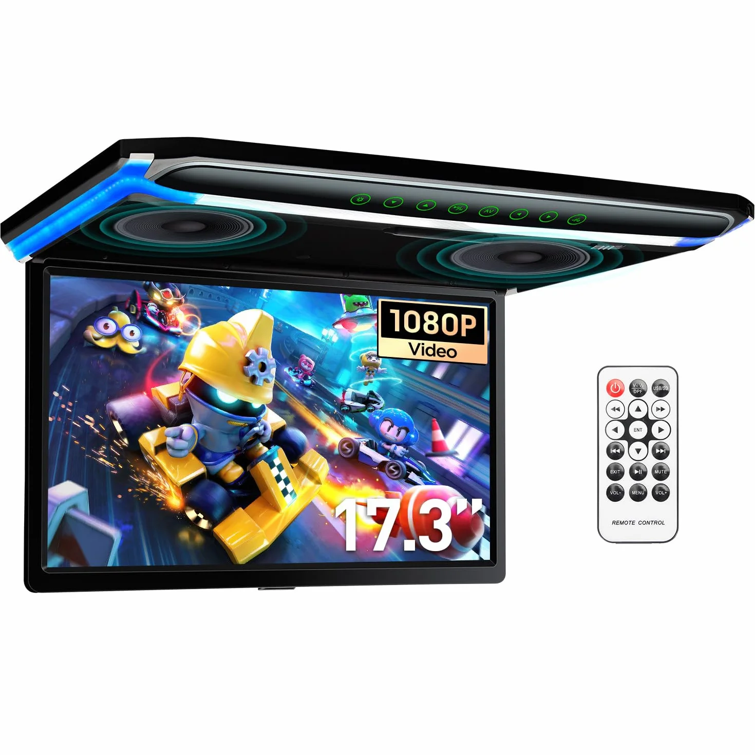 Neu XTRONS 17,3 Zoll 16:9 ultradünne Digital TFT FHD 1080P Video Auto Deckenplayer Dachmontage mit integriertem HDMI/SD/USB/Infrared/FM