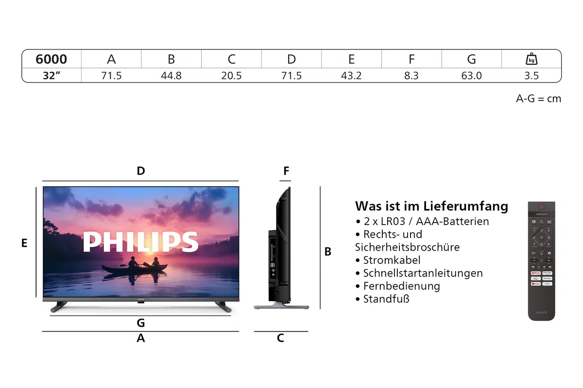 Philips 32PFS6000 2K HD LED Smart TV - 32 Zoll Display mit Pixel Plus, Titan OS Plattform und Dolby Digital Sound - Funktioniert mit Alexa und Google Sprachassistent
