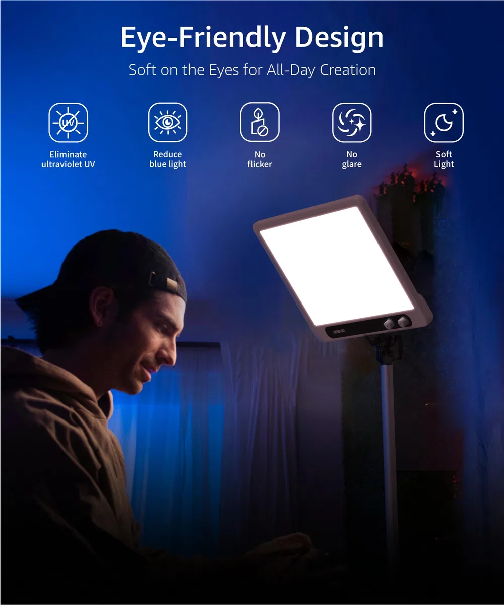 amaran Verge Bi-Color Key Light für den Schreibtisch, 2700K–6500K Soft Edge-LED-Panel, CRI 96, Frontregler & USB-C-Stromversorgung, ideal für Streaming, Videocalls & Content-Erstellung – Weiß