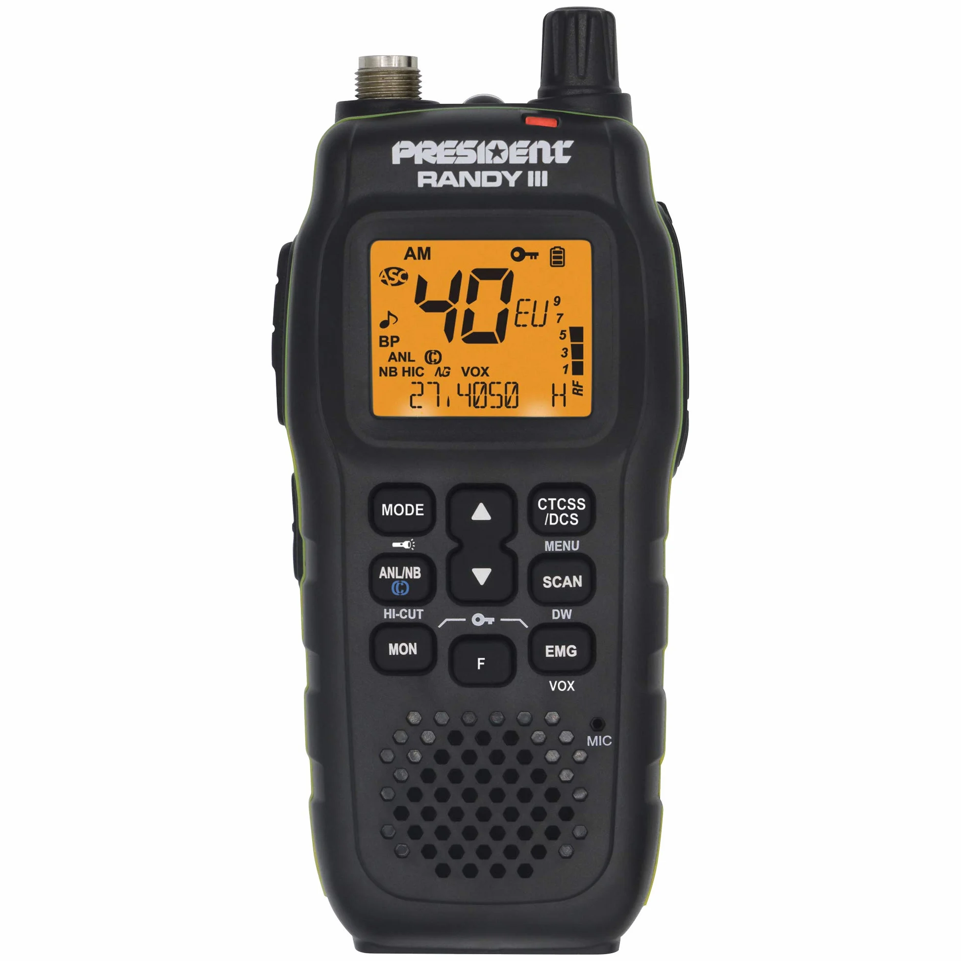 Tragbares CB-Radio President RANDY III AM / FM, Roger Beep, ASC, ANL, NB, HI-CUT, CTCSS / DCS, Batterie