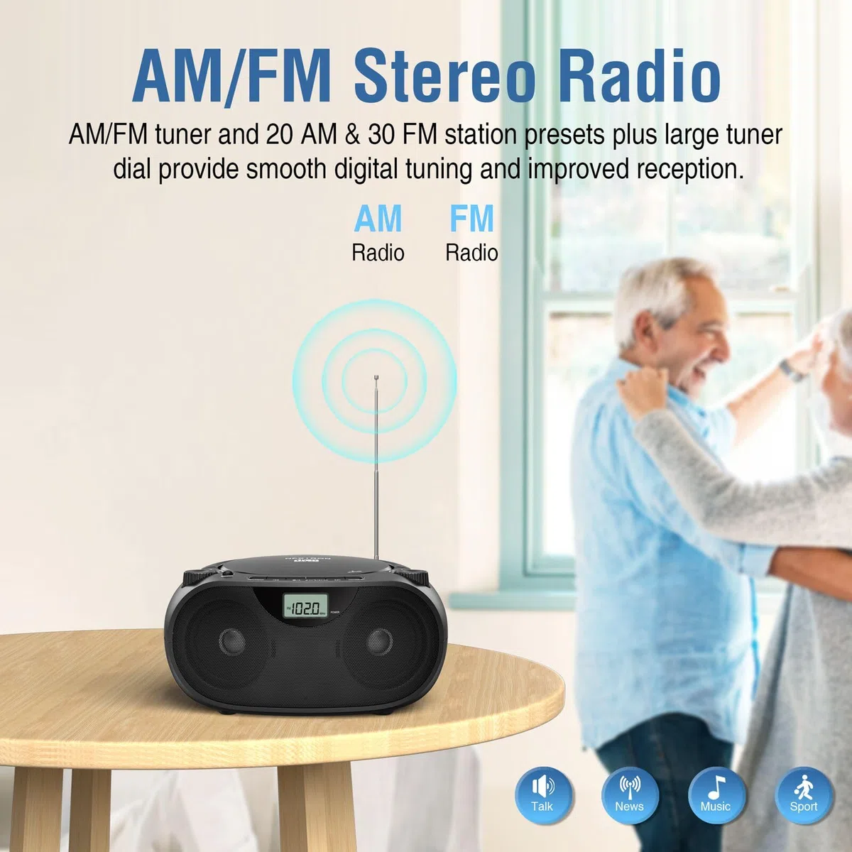 Nextron Tragbarer Bluetooth-CD-Player mit AM/FM-Radio-Stereo-Soundsystem, CD-/MP3-/WMA-Wiedergabe, USB- und AUX-Anschlüssen, Kopfhöreranschluss, LCD-Display, funktioniert mit AC/DC