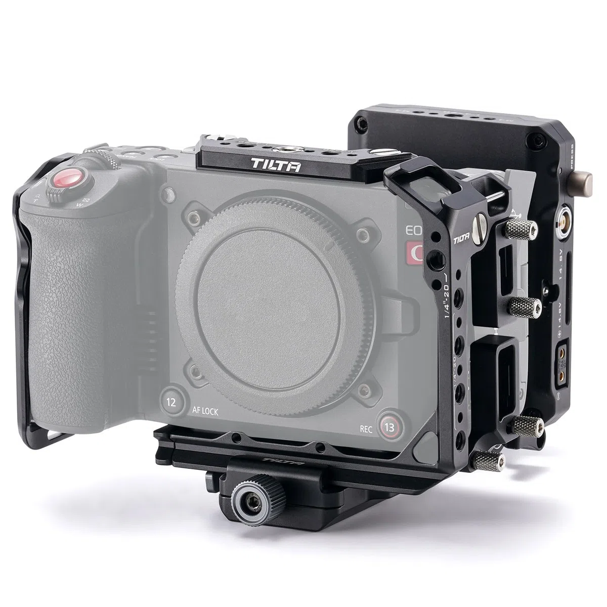 Tilta C50 Cage, Kamerakäfig-Power-Kit Kompatibel mit C50 mit ARCA-Empfänger, V-Mount-Batterieplatte – Schwarz TA-T93-C-B