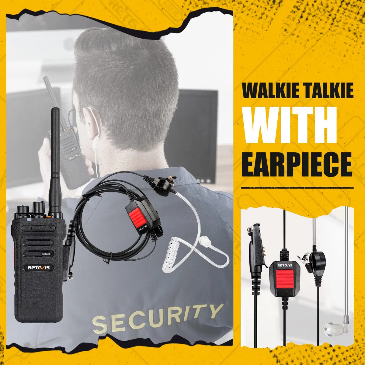 Retevis NR630 Funkgerät Große Reichweite, Walkie Talkie Erwachsene, Gruppenanrufe, Geräuschunterdrückung, IP67 Wasserdichtes, 2800mAh, Robust Funkgeräte mit Headset für Restaurant, Sicherheit(2 Stück)