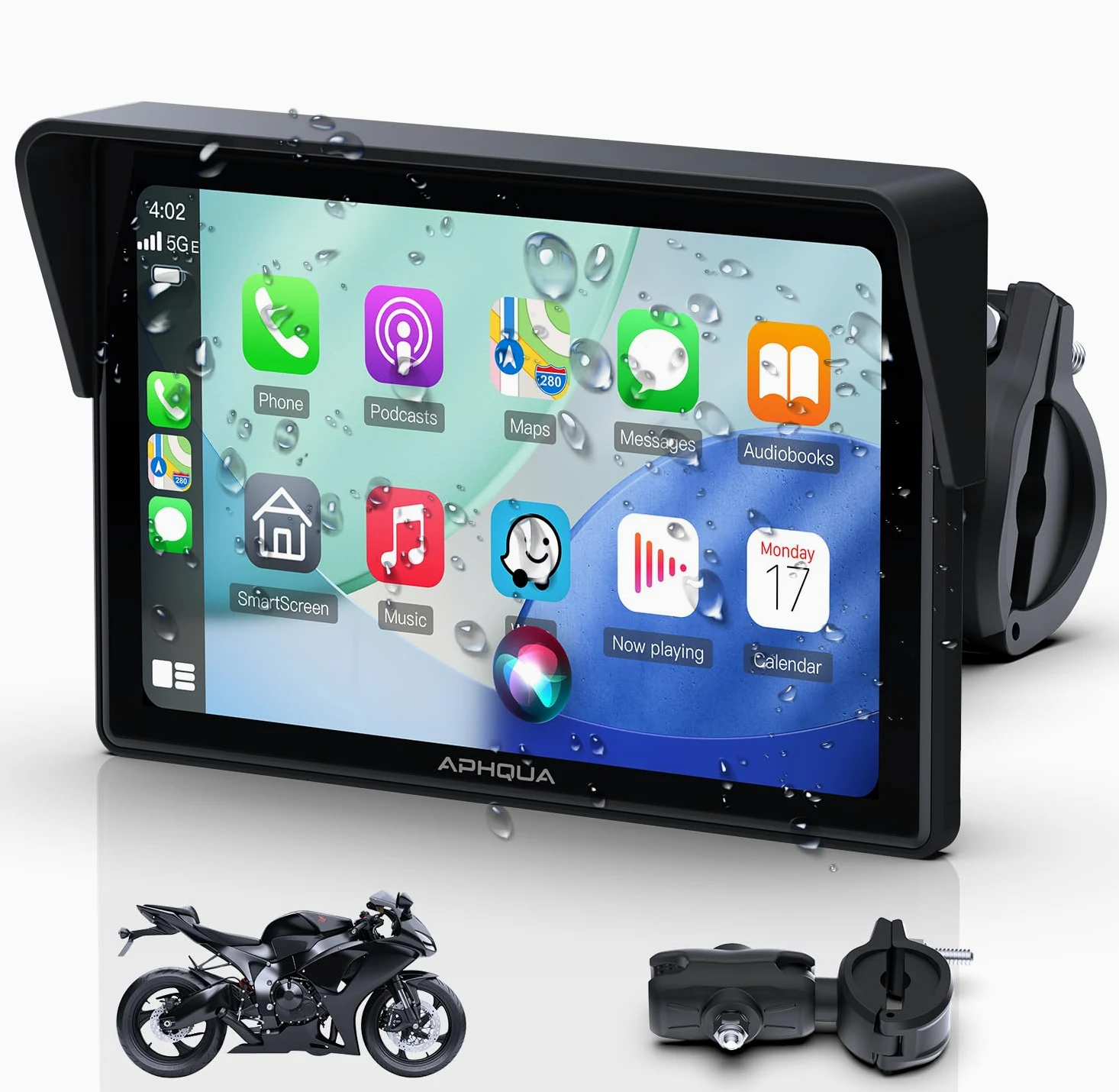 A522 Motorrad CarPlay Display 5 Zoll, Kabelloses Apple CarPlay & Android Auto,IP67 Wasserdichtes Motorrad Navi,Dual Bluetooth,GPS Navigation,Sprachsteuerung,Touchscreen,USB/Acc Stromversorgung